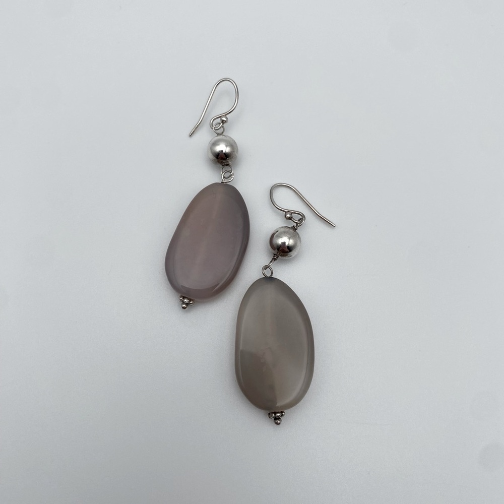 Sterling Silver 925 Chunky Beaded Neutral Tone Earrings